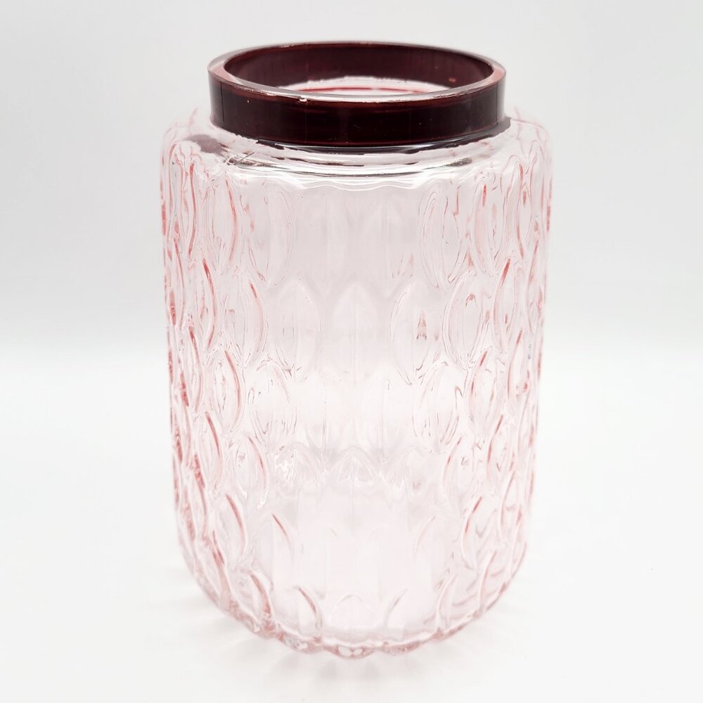 Pink Textured Ovals Pressed Glass Vase 8" Ugly Rim Paint - Picture 5 of 11